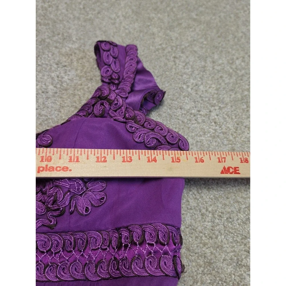 Sue Wong Silk‎ Embroidered Dress Purple Short Sleeveless Sz 4 Cocktail Wedding